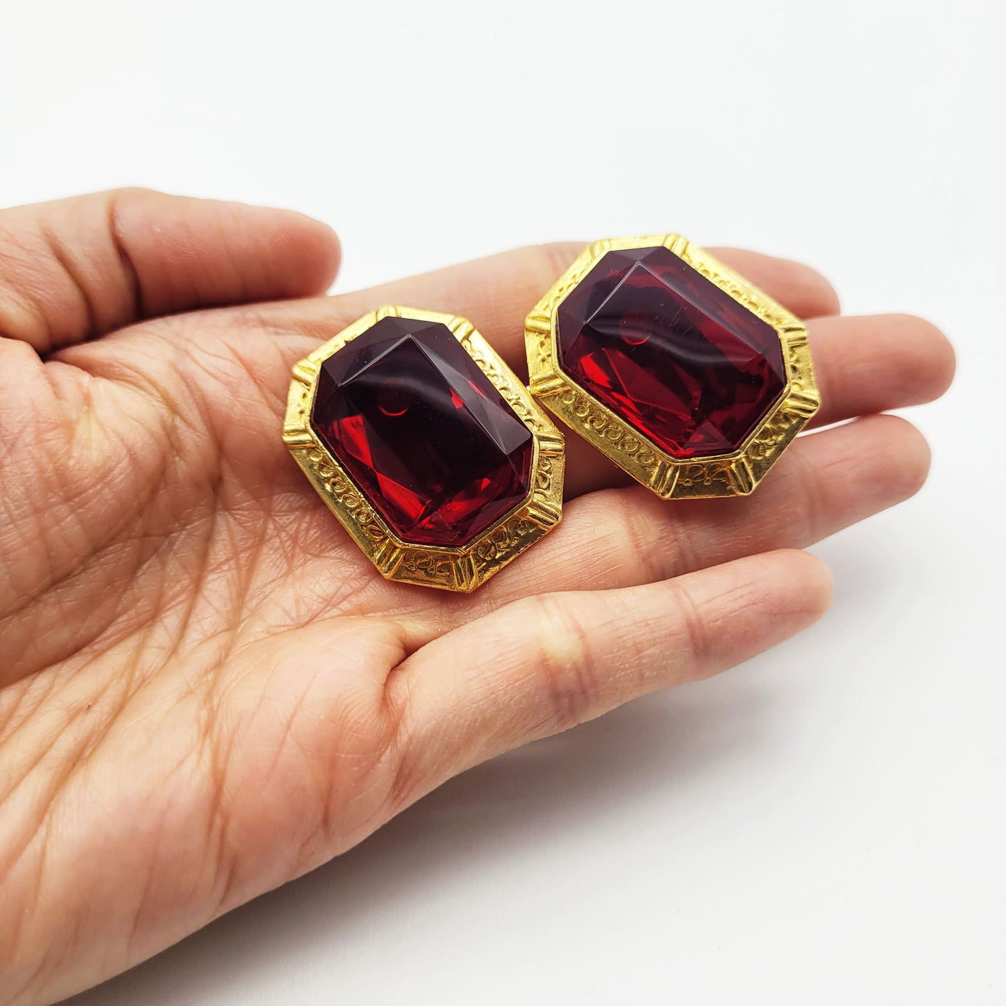 Vintage red clip on earrings