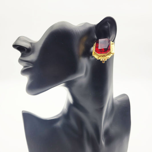 Vintage red clip on earrings