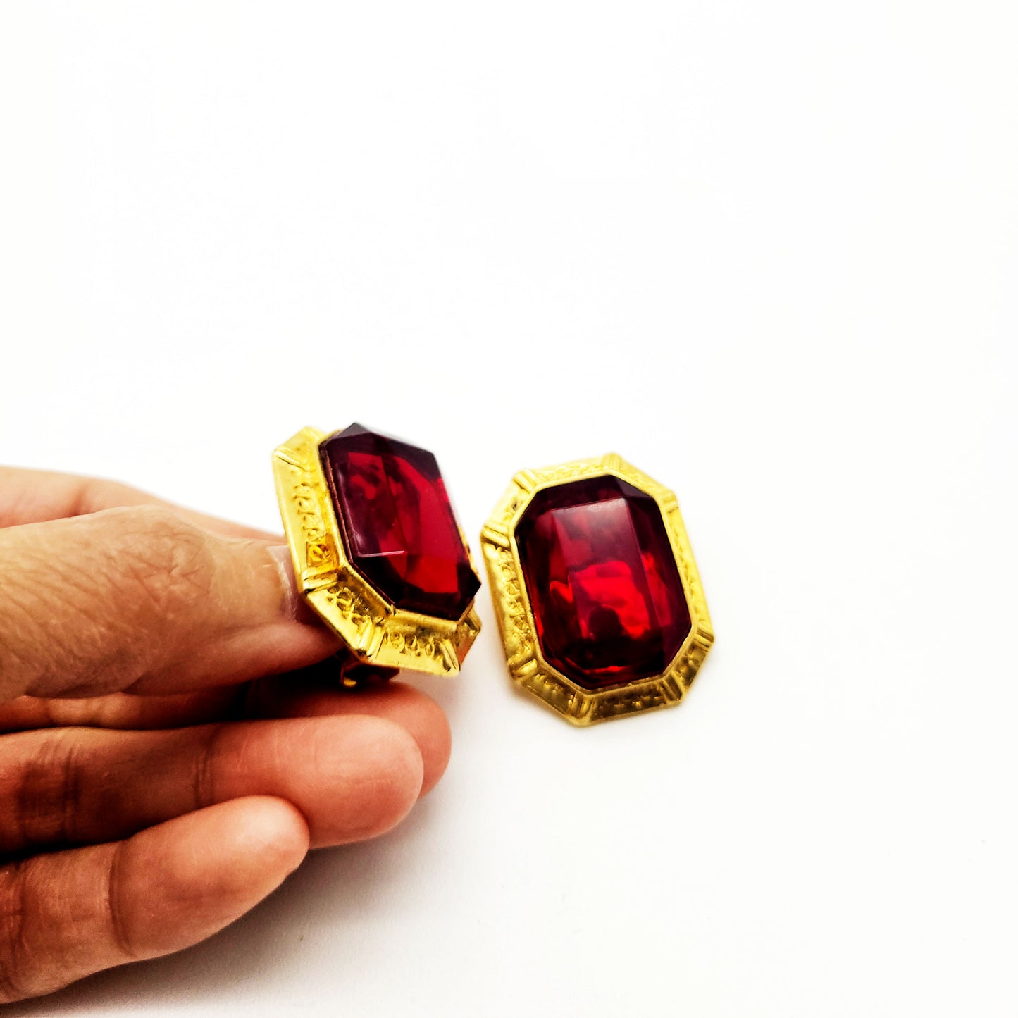 Vintage red clip on earrings