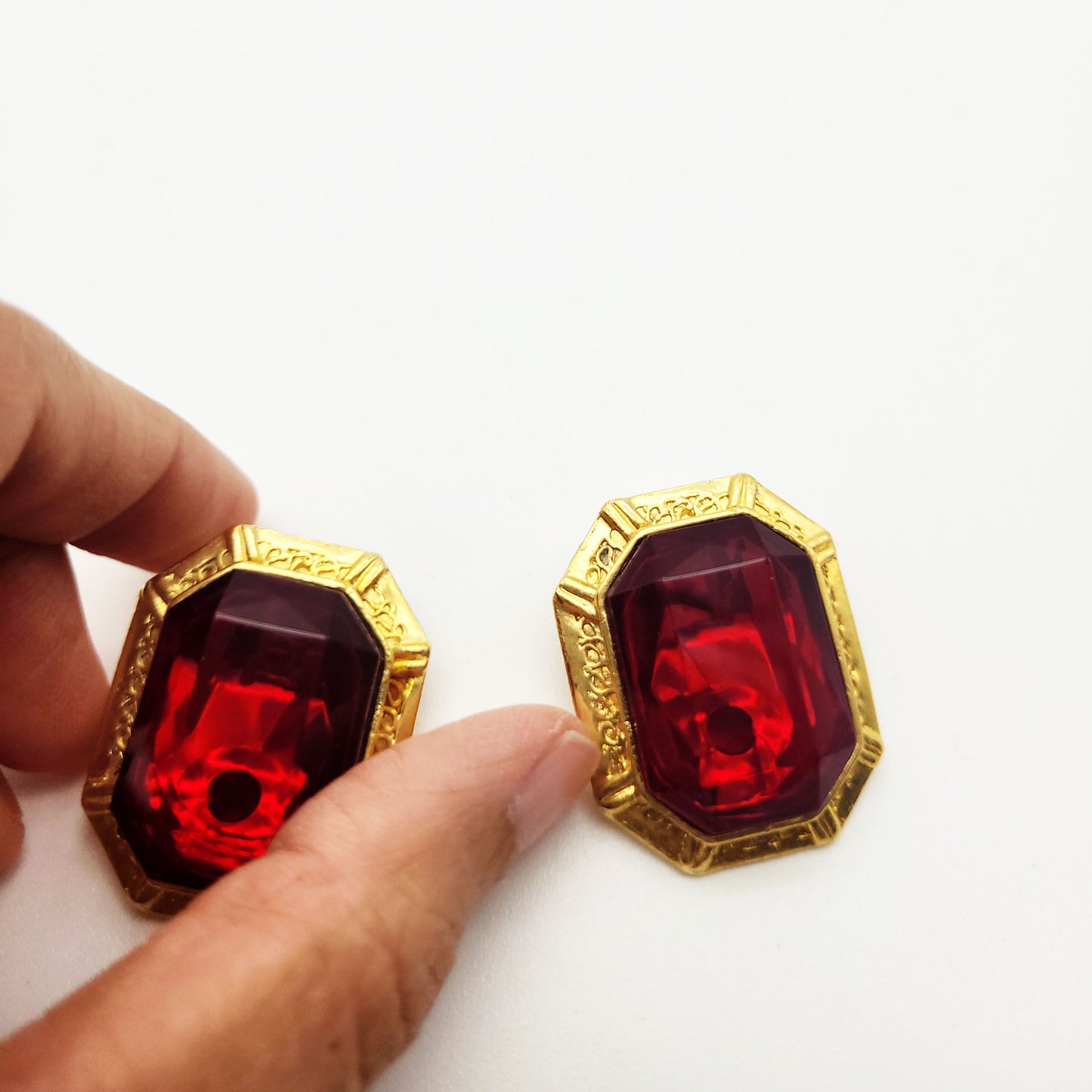 Vintage red clip on earrings