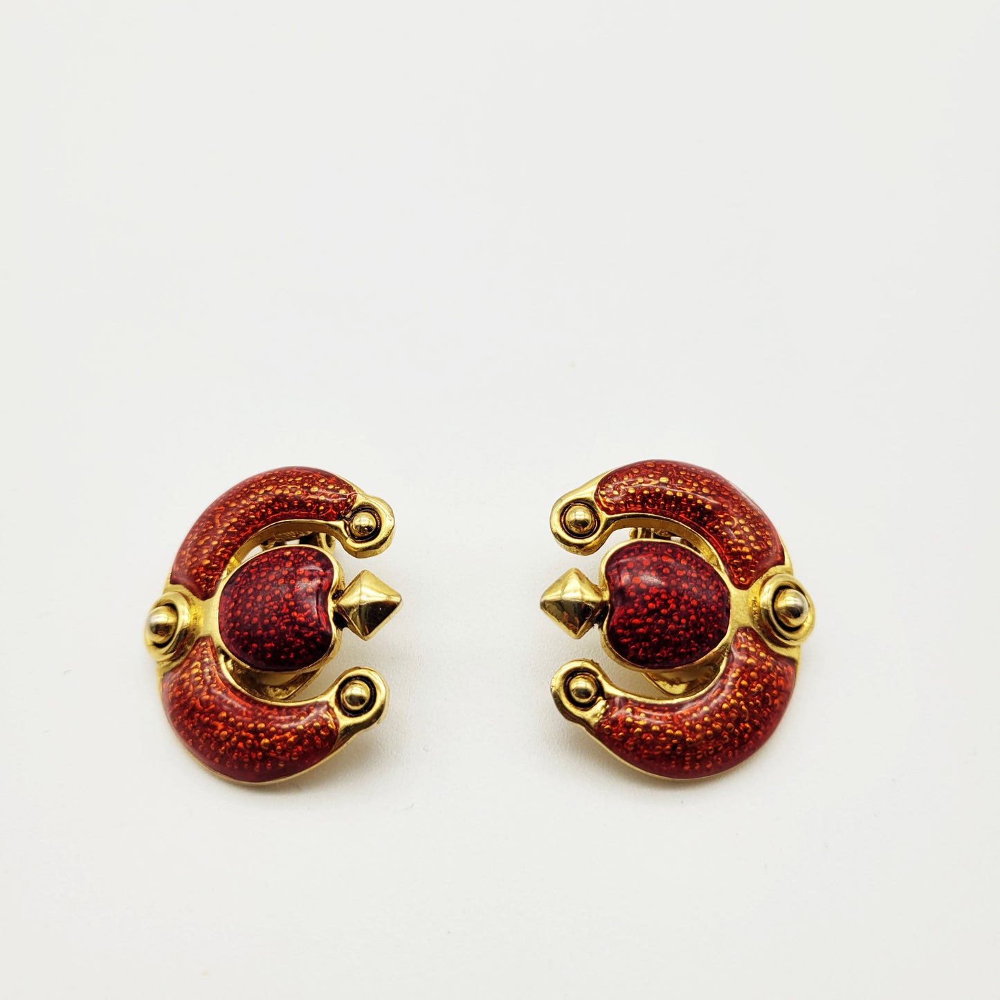 Vintage red enamel clip on earrings