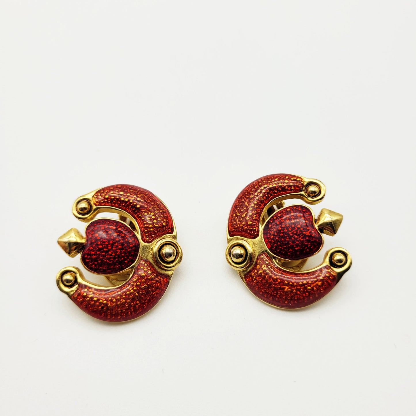 Vintage red enamel clip on earrings