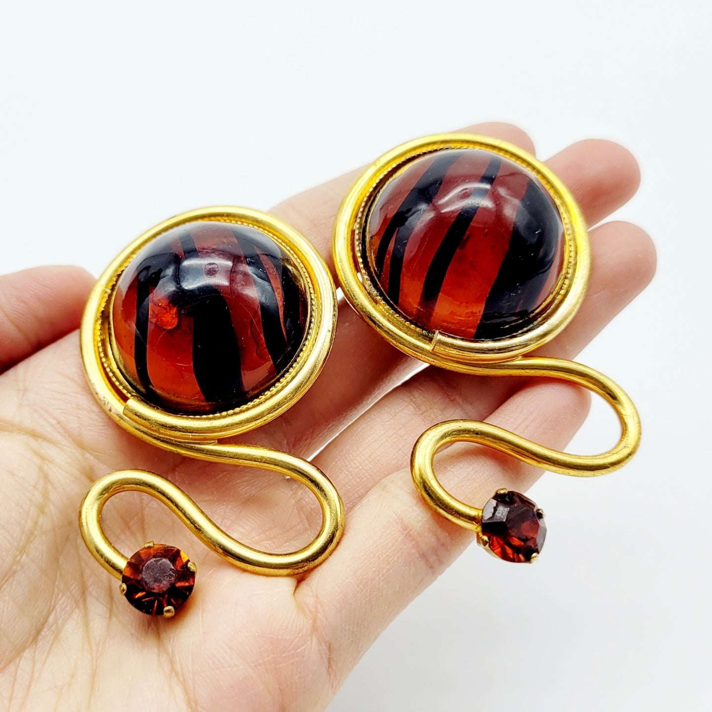 Boucles d'oreilles cabochon verre vintage couture Nina Ricci