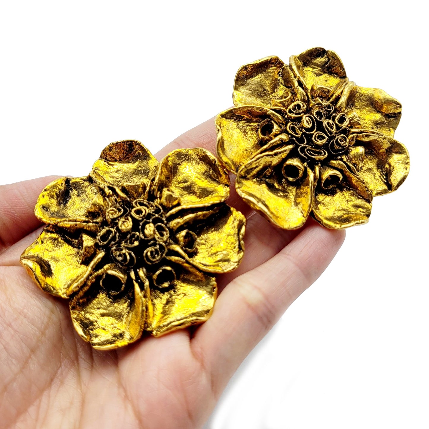 Vintage Oversized French Fried flower Earrings