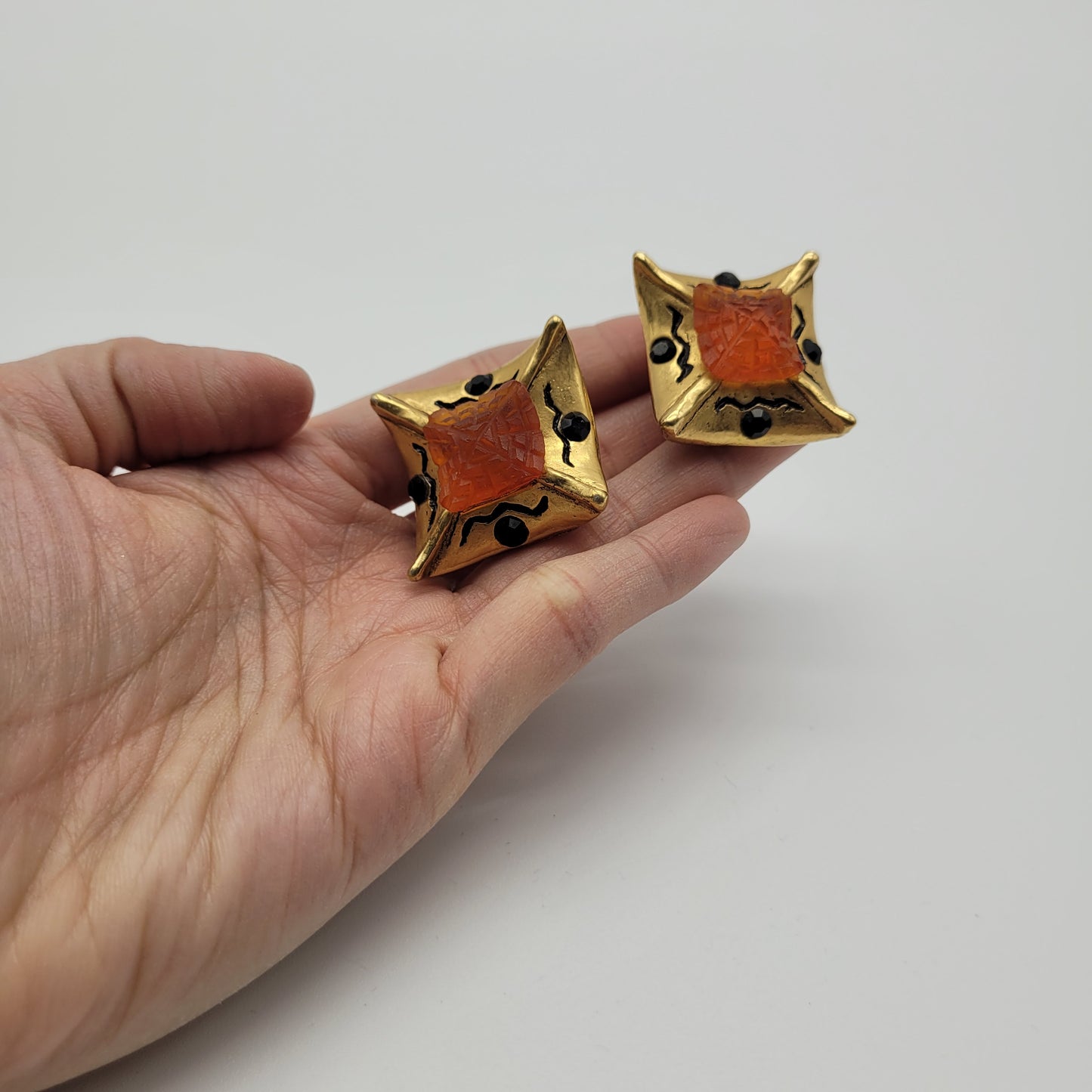 Vintage resin earrings Frederic Volle in orange