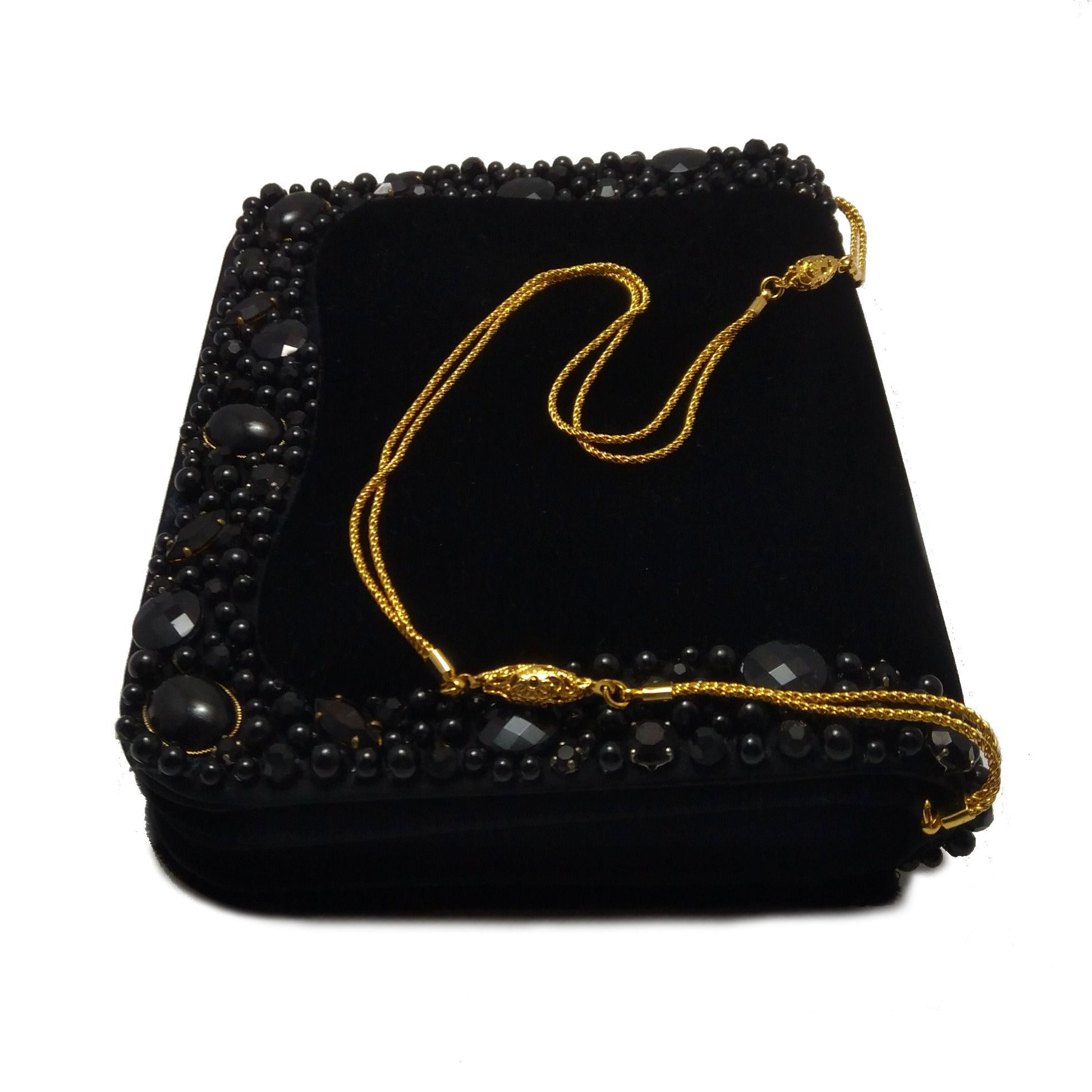 Superbe pochette vintage CHARLES JOURDAN en velours noir, Haute Couture, Cadeau pour elle