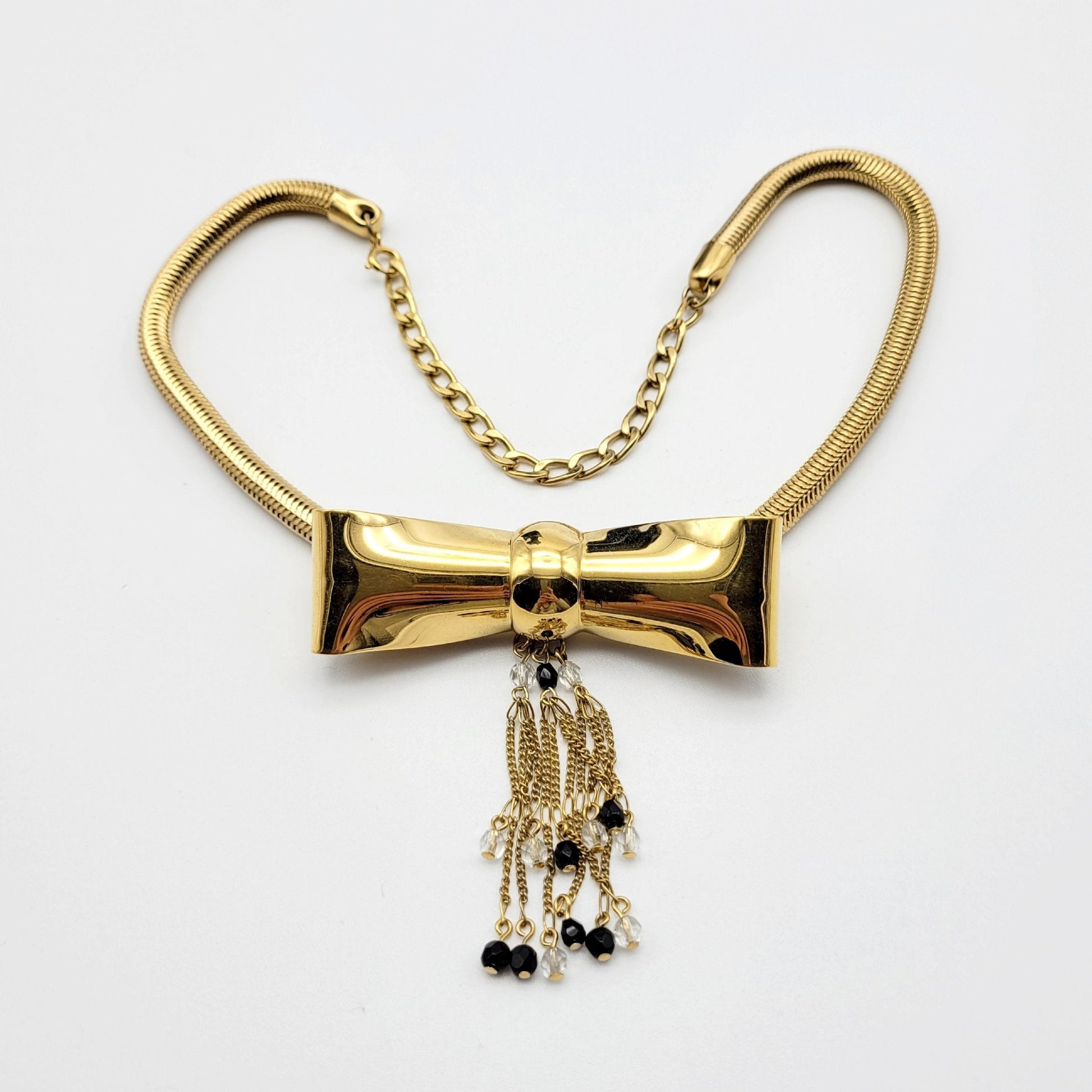 Vintage signed bow Necklace French jewelry - Secondista