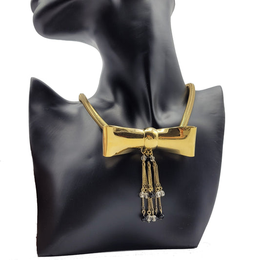Vintage signed bow Necklace French jewelry - Secondista