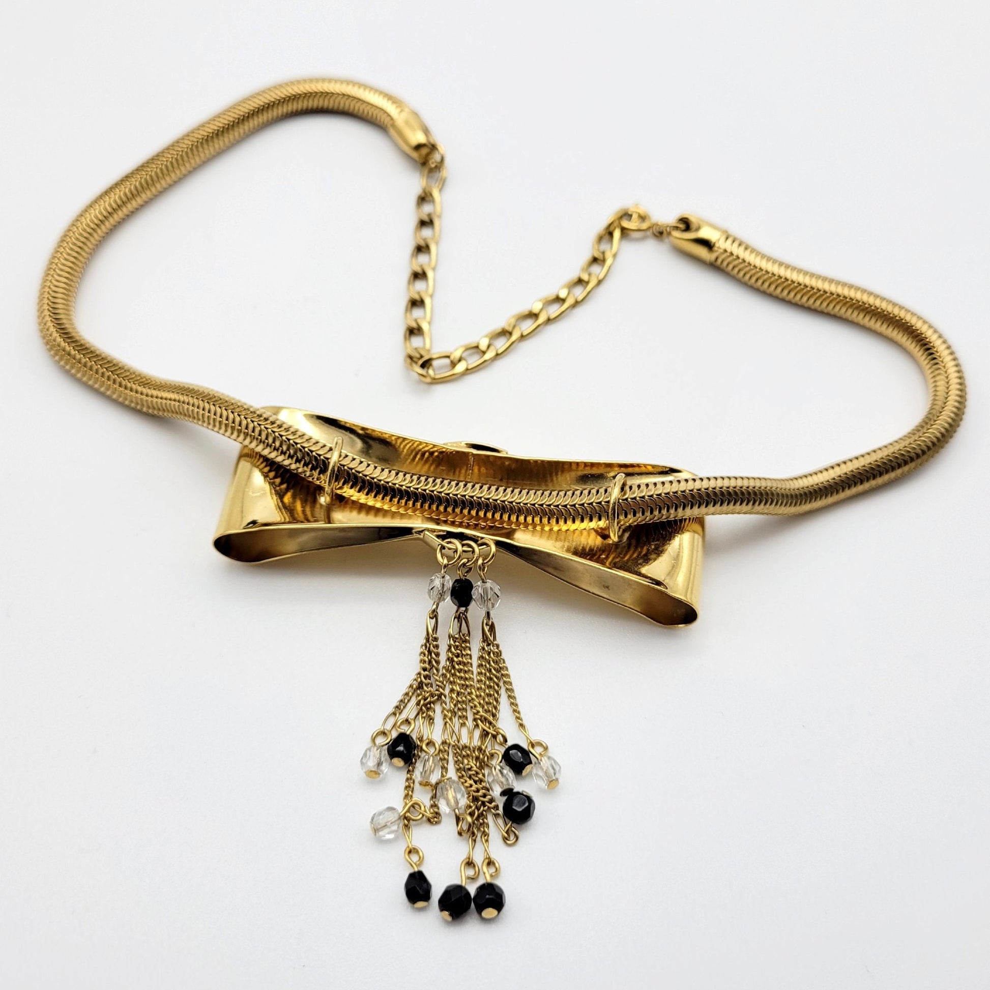 Vintage signed bow Necklace French jewelry - Secondista