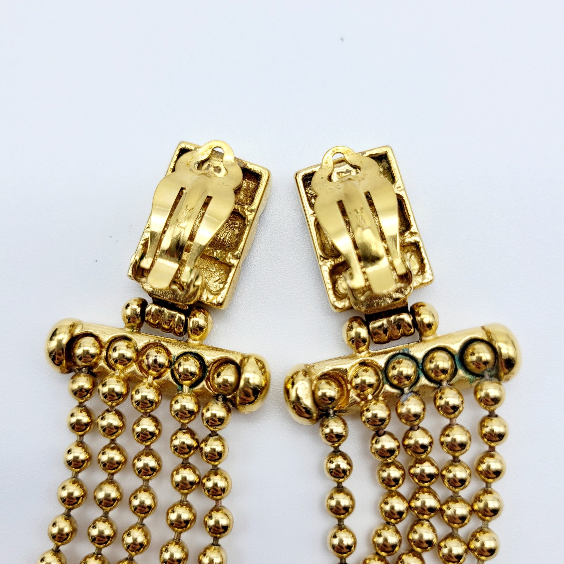Vintage Yves Saint Laurent multi ball Chain dangle Earrings - Secondista