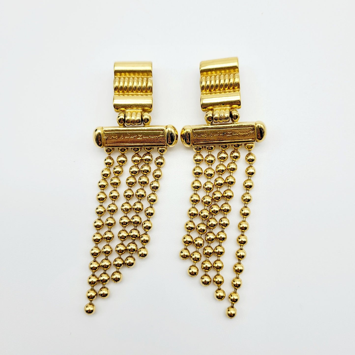 Vintage Yves Saint Laurent multi ball Chain dangle Earrings - Secondista