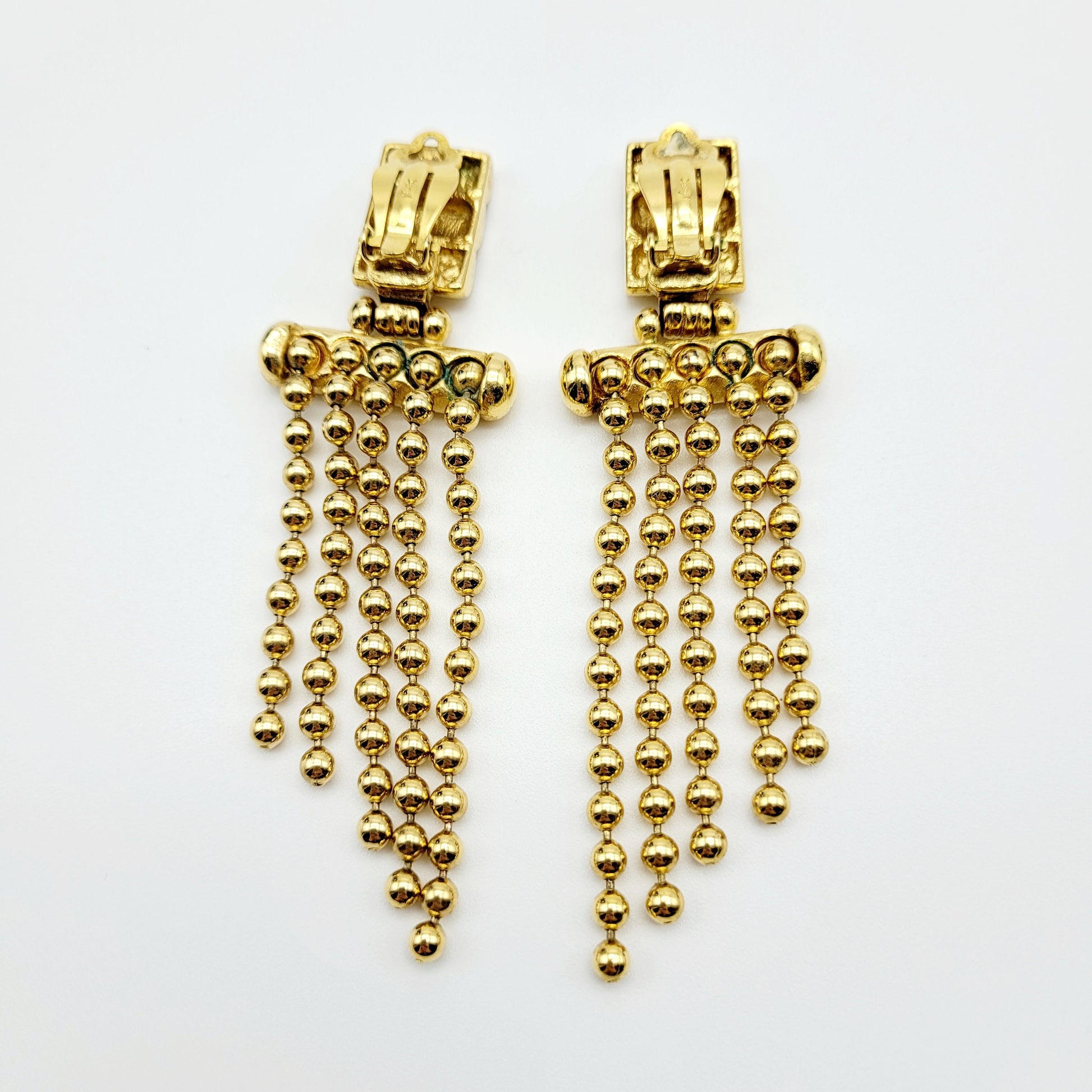Vintage Yves Saint Laurent multi ball Chain dangle Earrings - Secondista