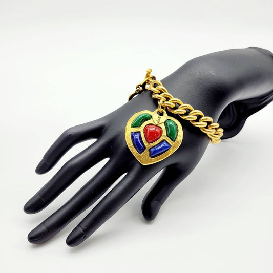 Vintage  Yves Saint Laurent multicolored stone heart Bracelet - Secondista