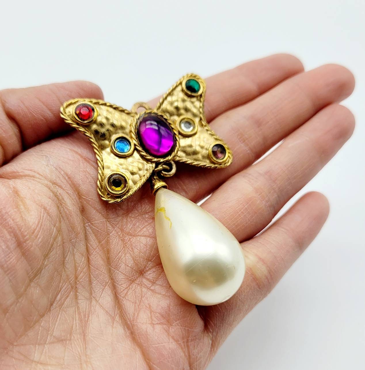 Vintage French bow Earrings with purple cabochons - Secondista