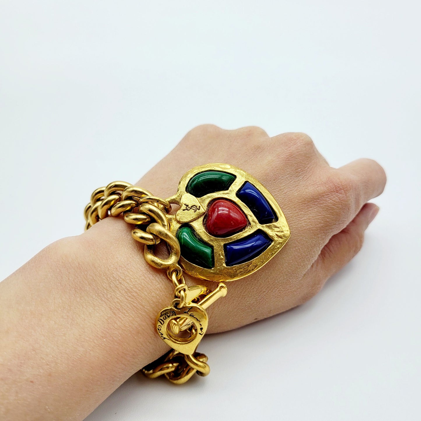 Vintage Yves Saint Laurent multicolored stone heart Bracelet - Secondista