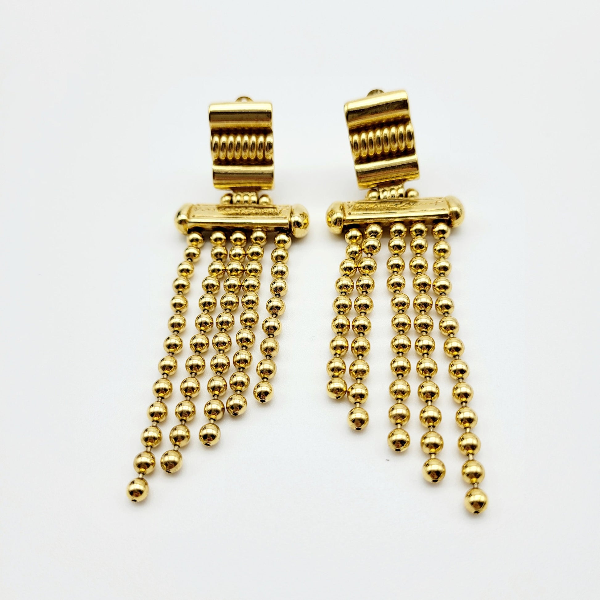 Vintage Yves Saint Laurent multi ball Chain dangle Earrings - Secondista