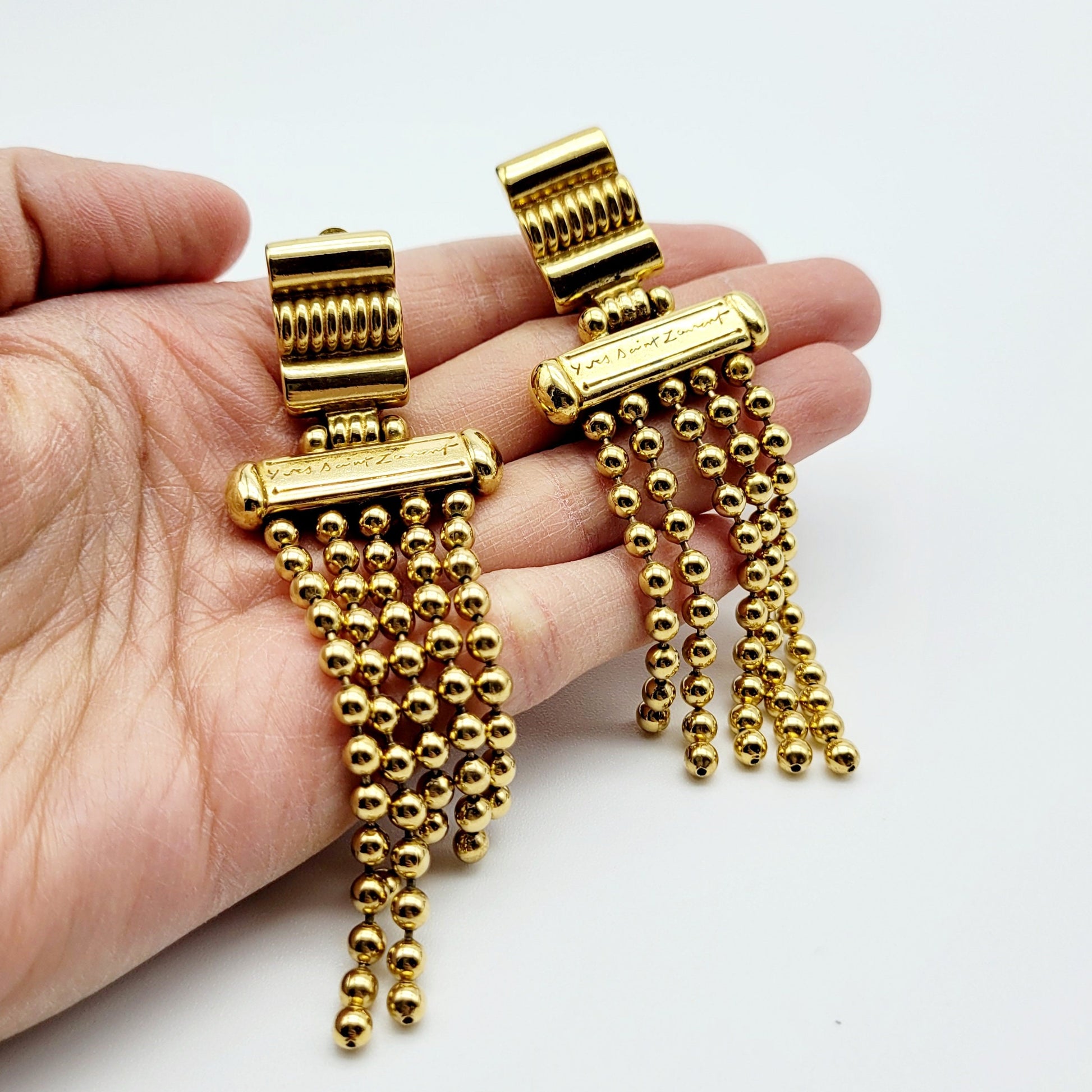 Vintage Yves Saint Laurent multi ball Chain dangle Earrings - Secondista