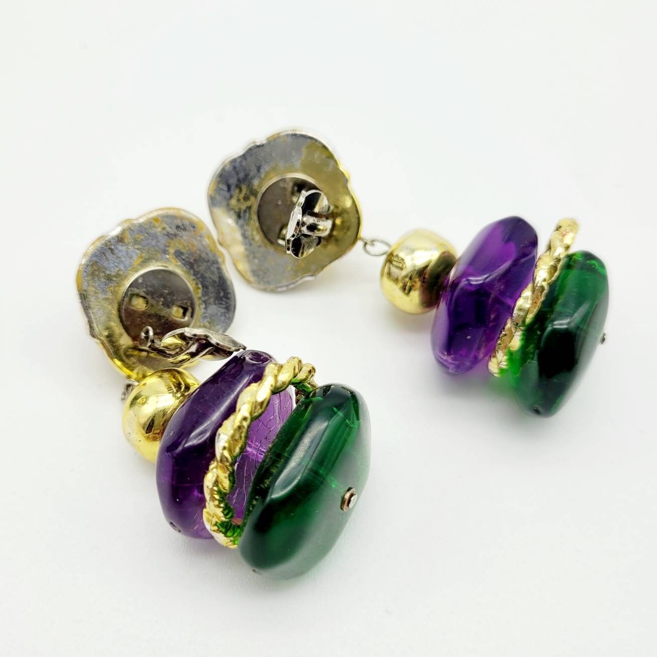 Vintage Unsigned French cabochon Earrings - Secondista