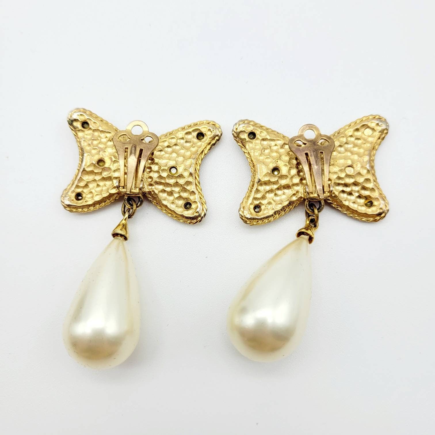 Vintage French bow Earrings with purple cabochons - Secondista