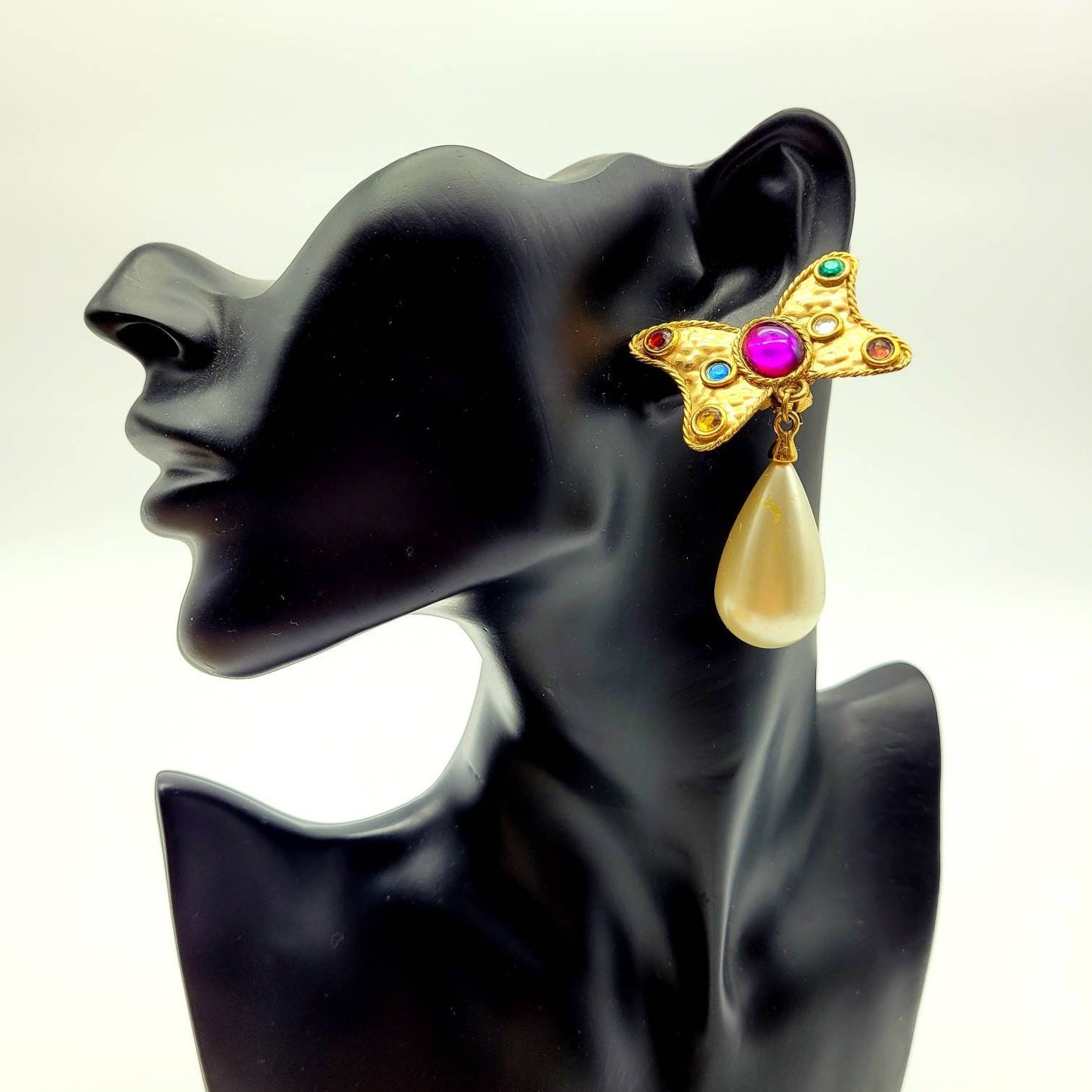 Vintage French bow Earrings with purple cabochons - Secondista