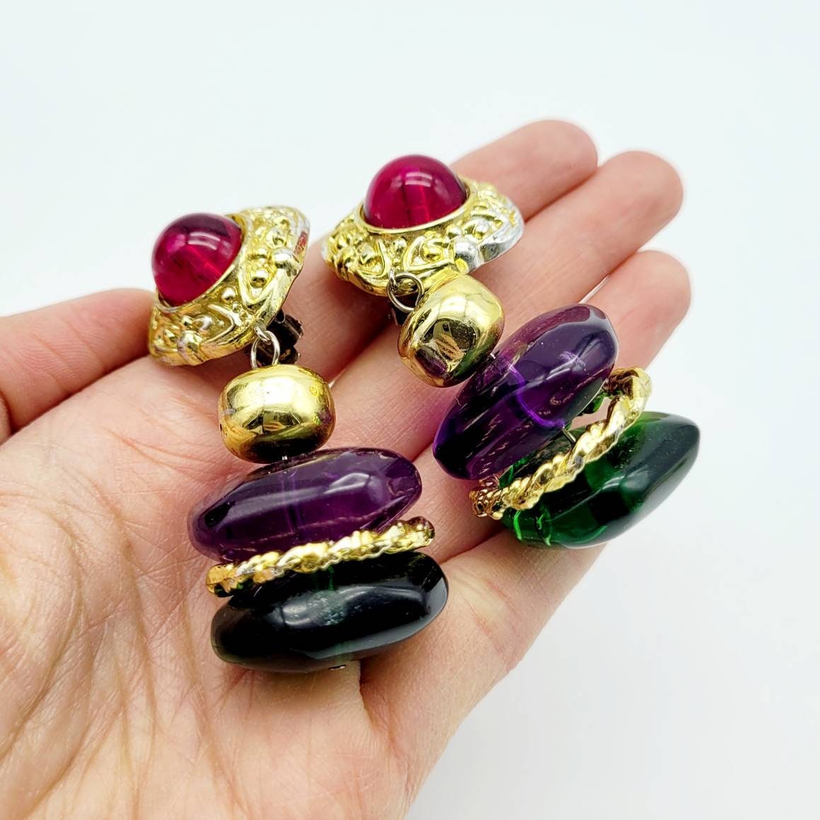 Vintage Unsigned French cabochon Earrings - Secondista