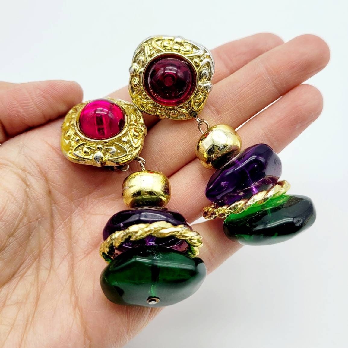 Vintage Unsigned French cabochon Earrings - Secondista