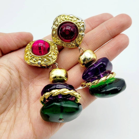 Vintage Unsigned French cabochon Earrings - Secondista