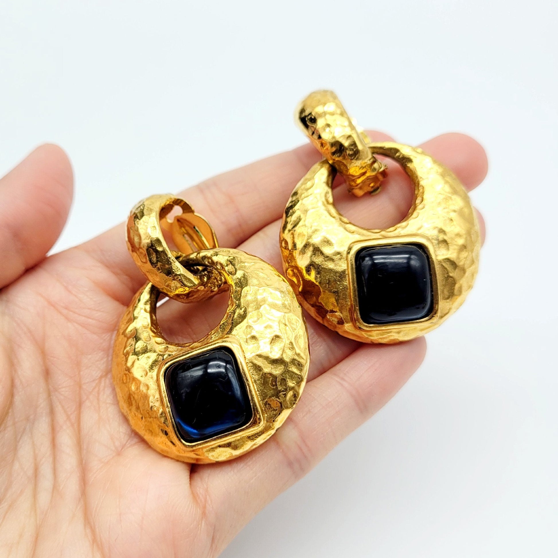 Vintage Yves Saint Laurent glass cabochon Earrings - Secondista