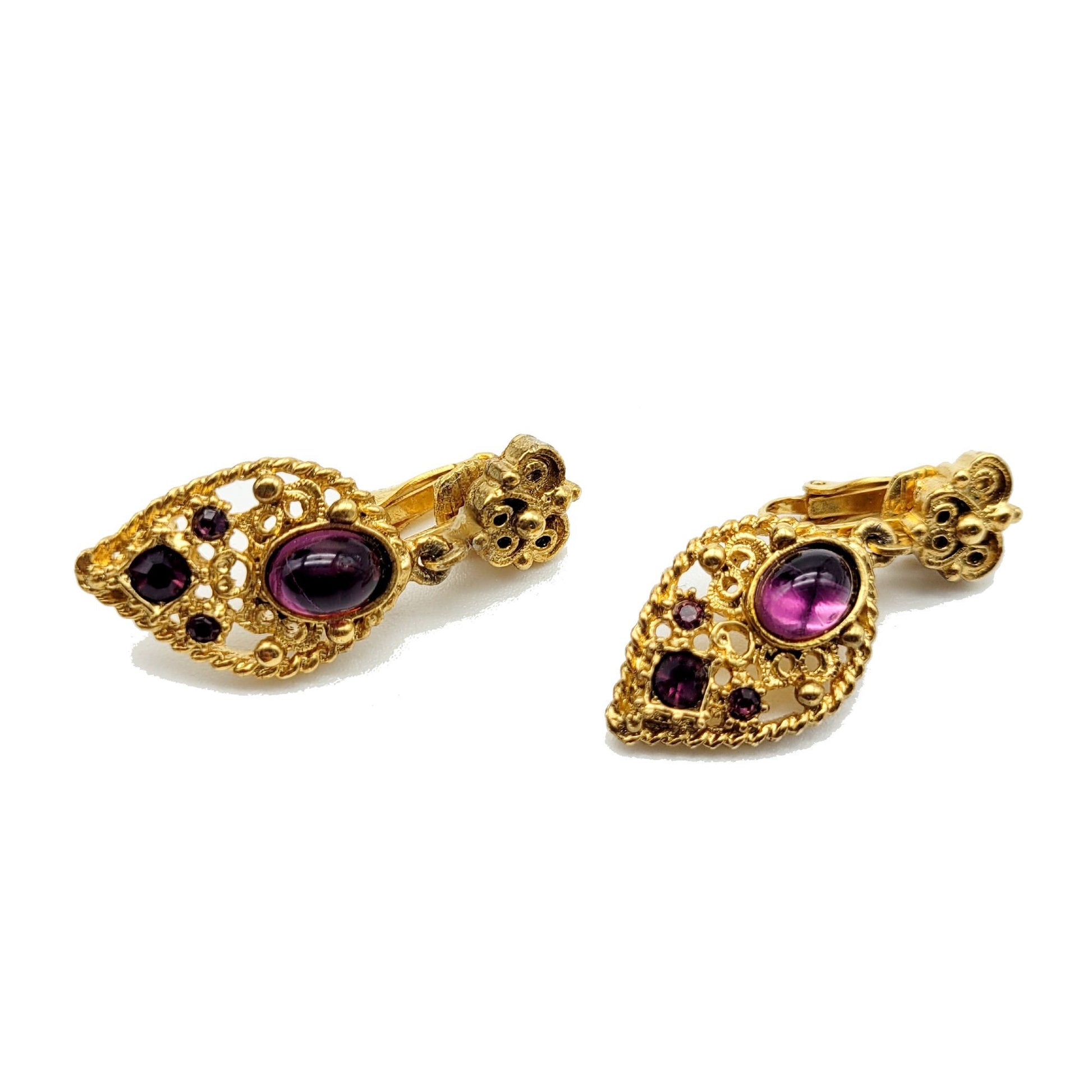 Vintage French purple cabochon Earrings - Secondista