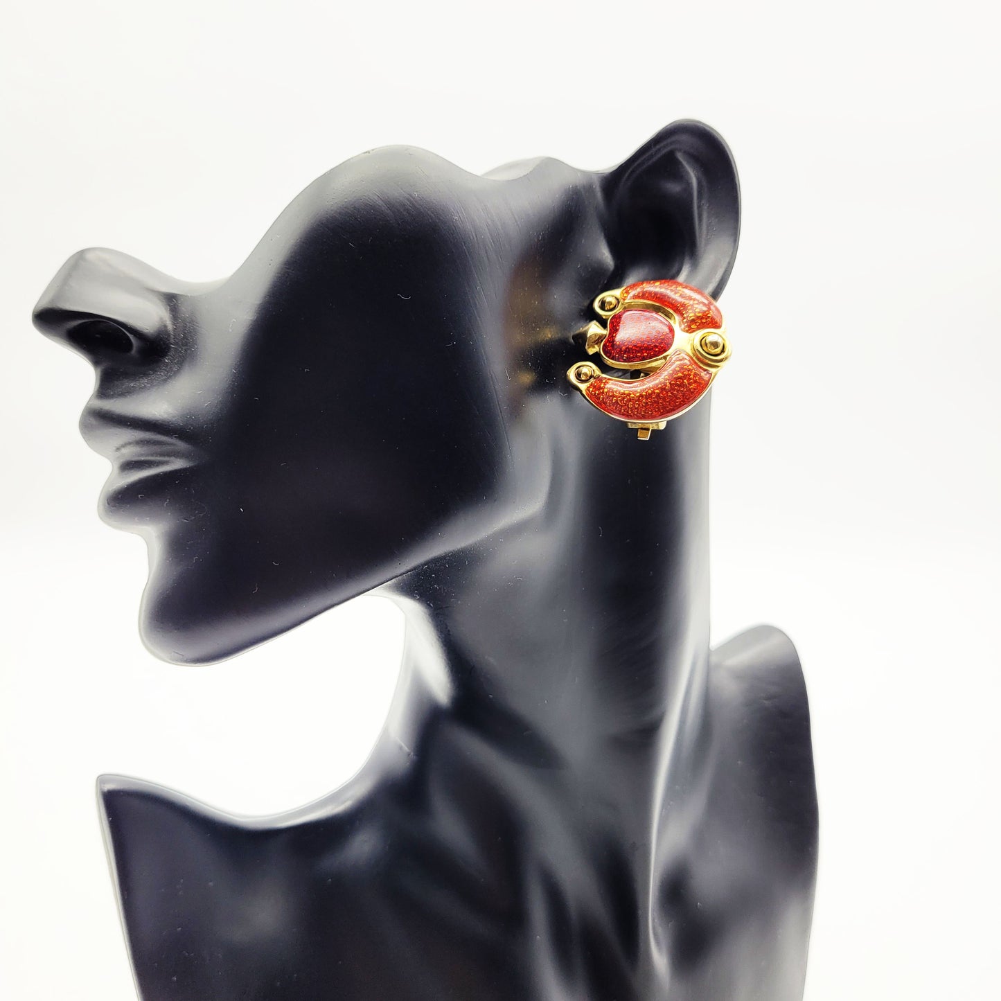 Vintage red enamel clip on earrings