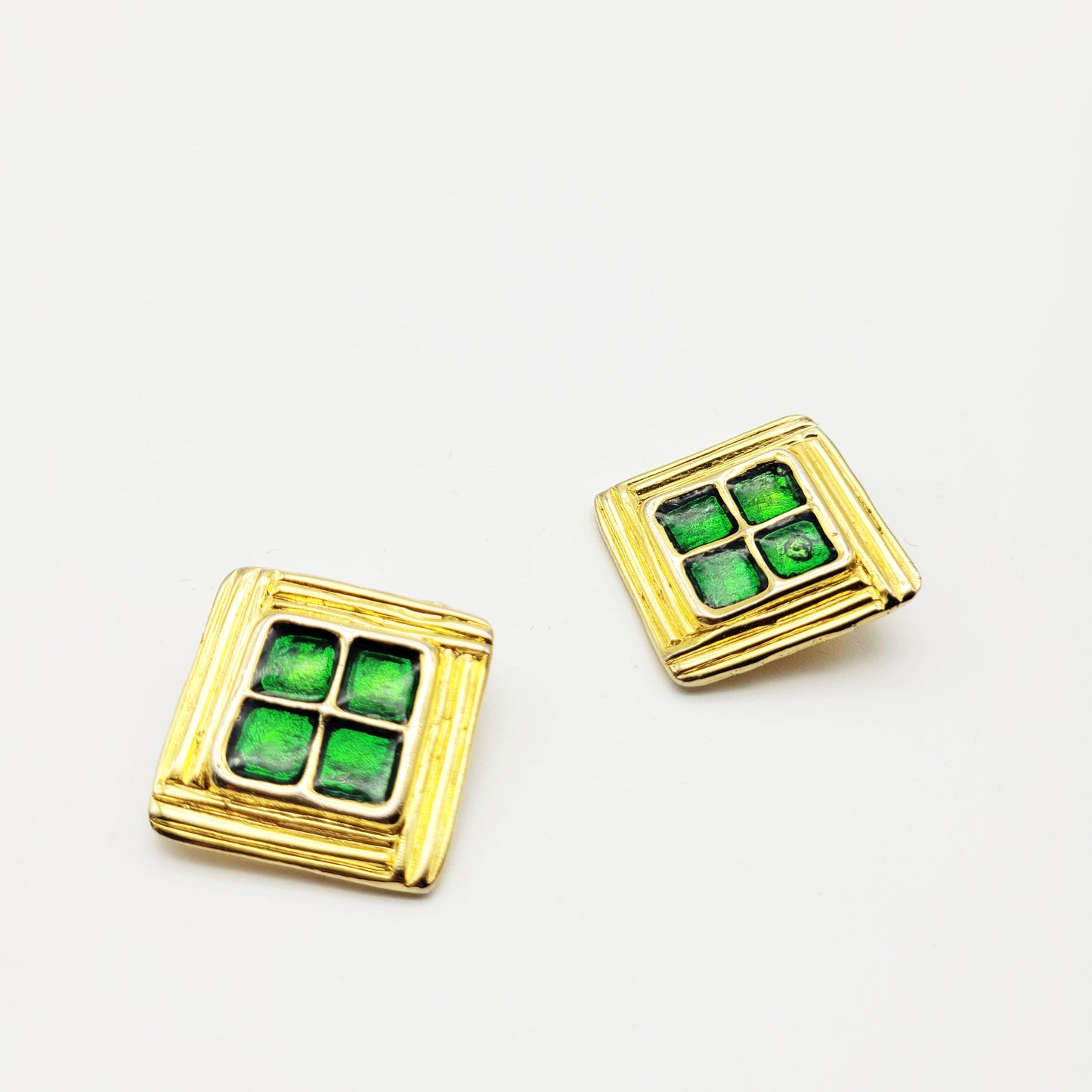 Vintage green enamel clip on earrings