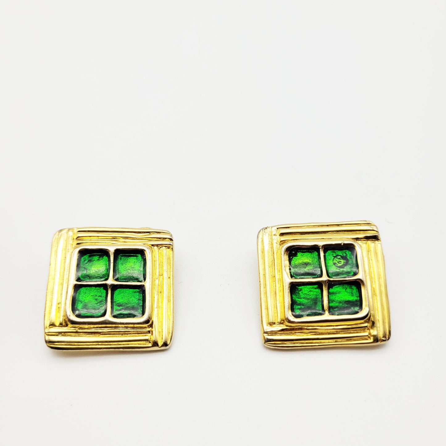 Vintage green enamel clip on earrings
