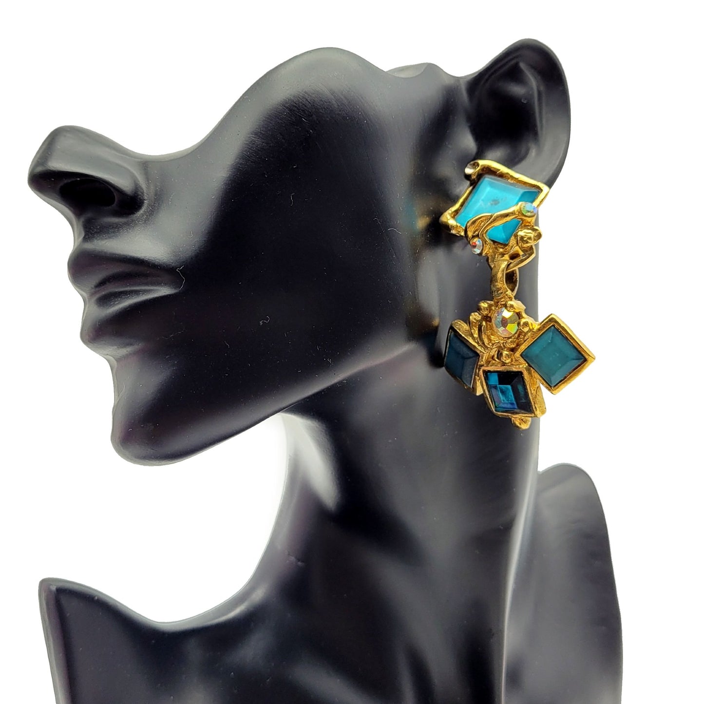 Boucles d'oreilles pendantes vintage françaises Micris turquoise