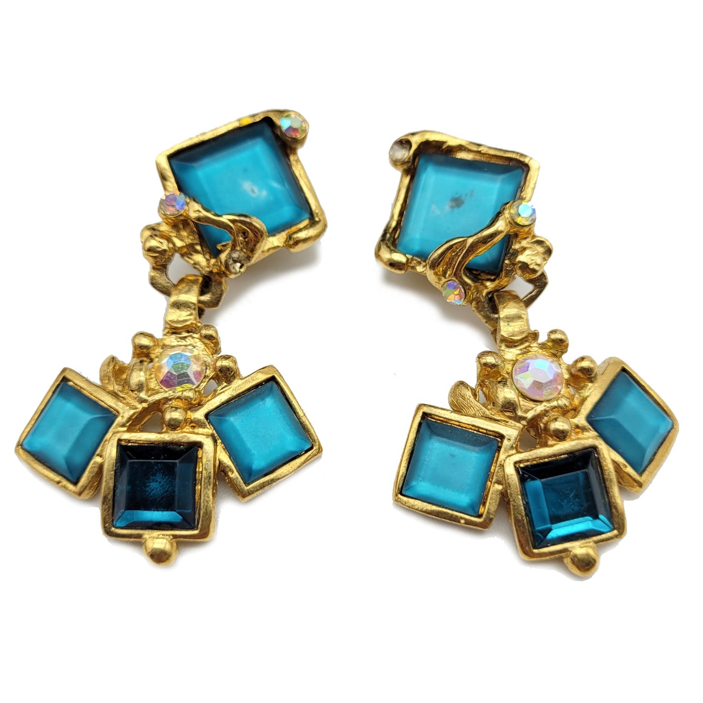 Boucles d'oreilles pendantes vintage françaises Micris turquoise