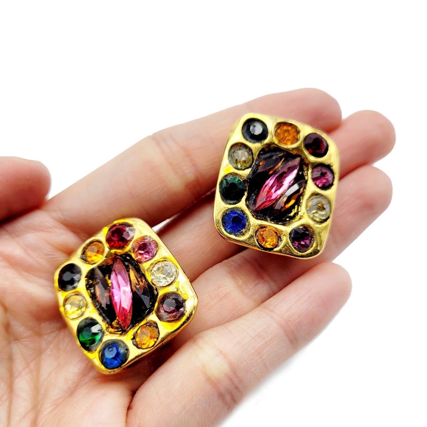 Boucles d'oreilles Vintage Kalinger couture multicolore