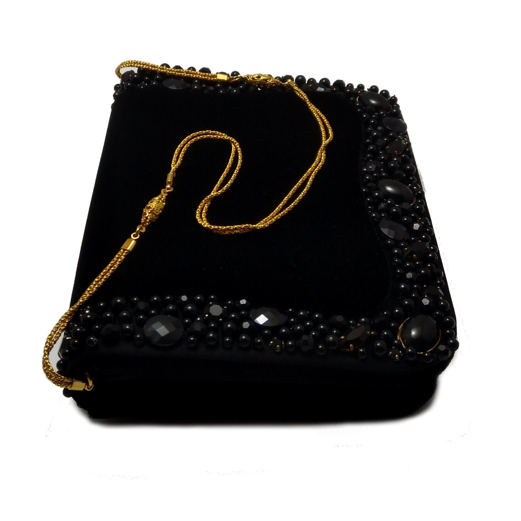 Superbe pochette vintage CHARLES JOURDAN en velours noir, Haute Couture, Cadeau pour elle