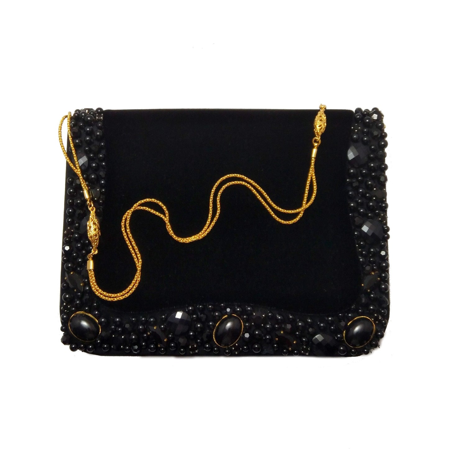 Superbe pochette vintage CHARLES JOURDAN en velours noir, Haute Couture, Cadeau pour elle