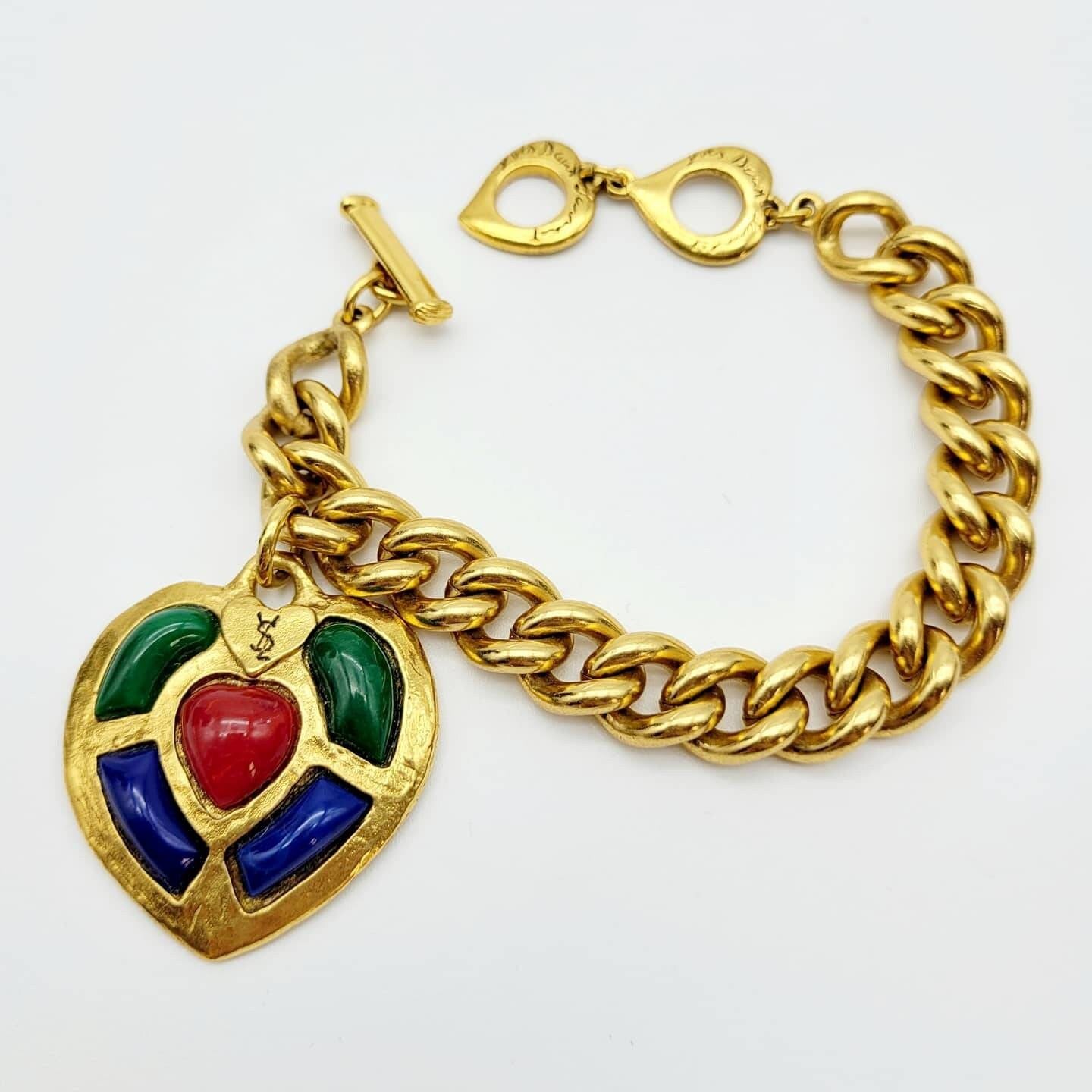 Vintage Yves Saint Laurent multicolored stone heart Bracelet