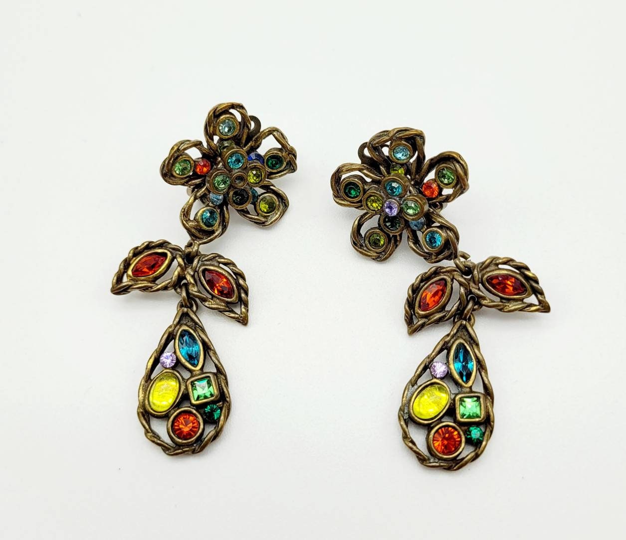 Vintage French Poggi multicolor flower dangle Earrings - Secondista