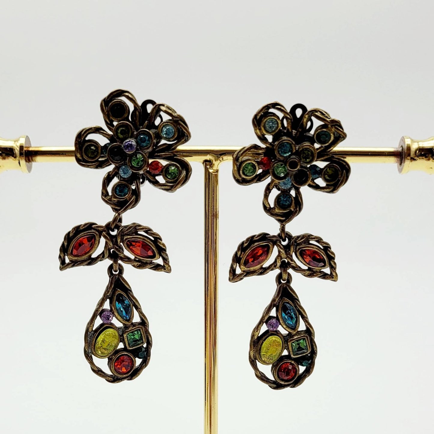 Vintage French Poggi multicolor flower dangle Earrings - Secondista