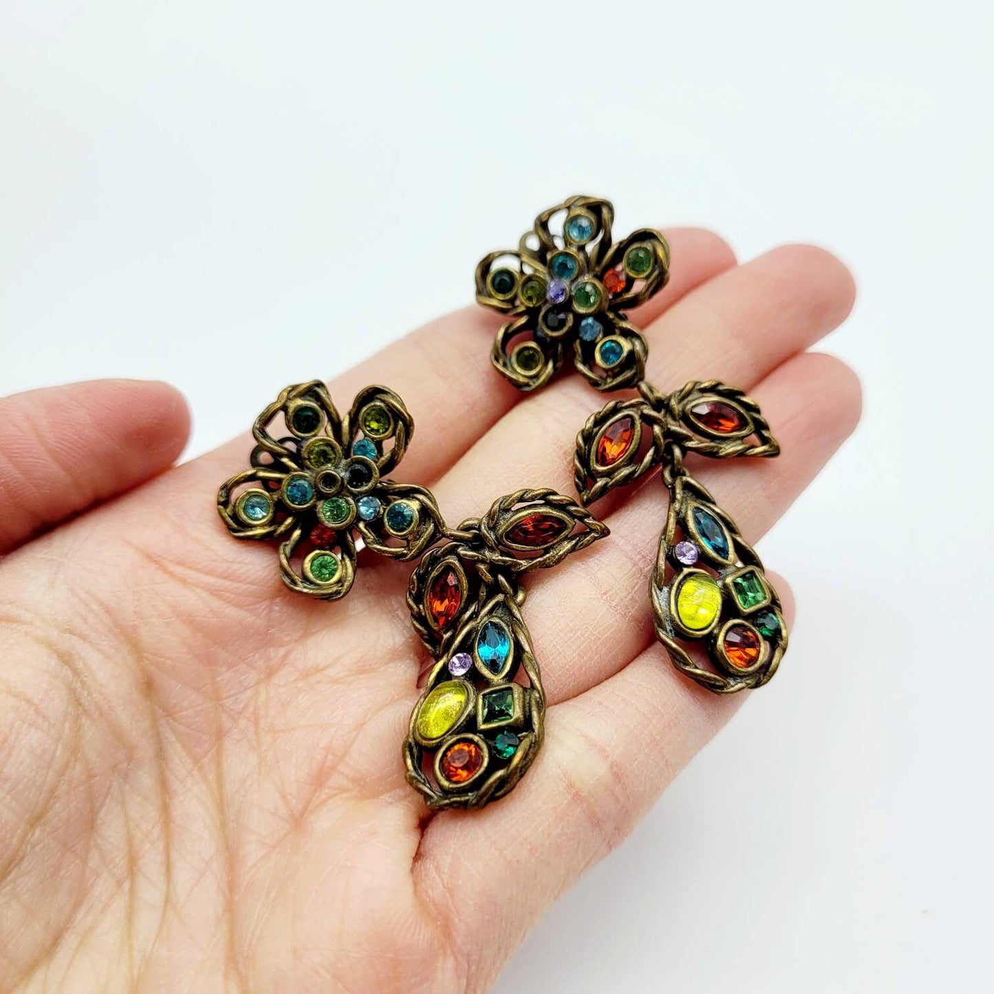 Vintage French Poggi multicolor flower dangle Earrings - Secondista