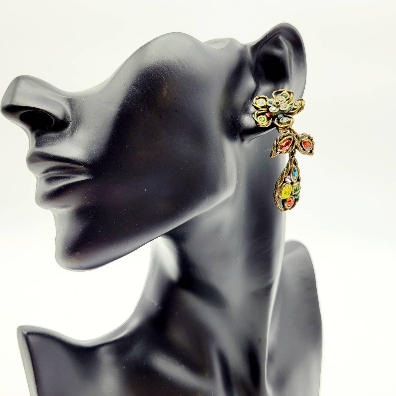 Vintage French Poggi multicolor flower dangle Earrings - Secondista