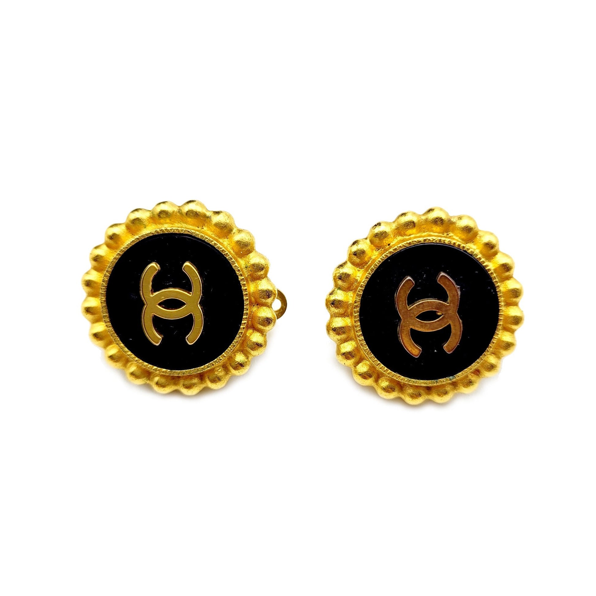 Authentic vintage Chanel earrings gold CC small round clip on real