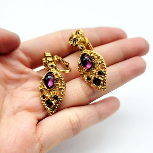 Vintage French purple cabochon Earrings - Secondista
